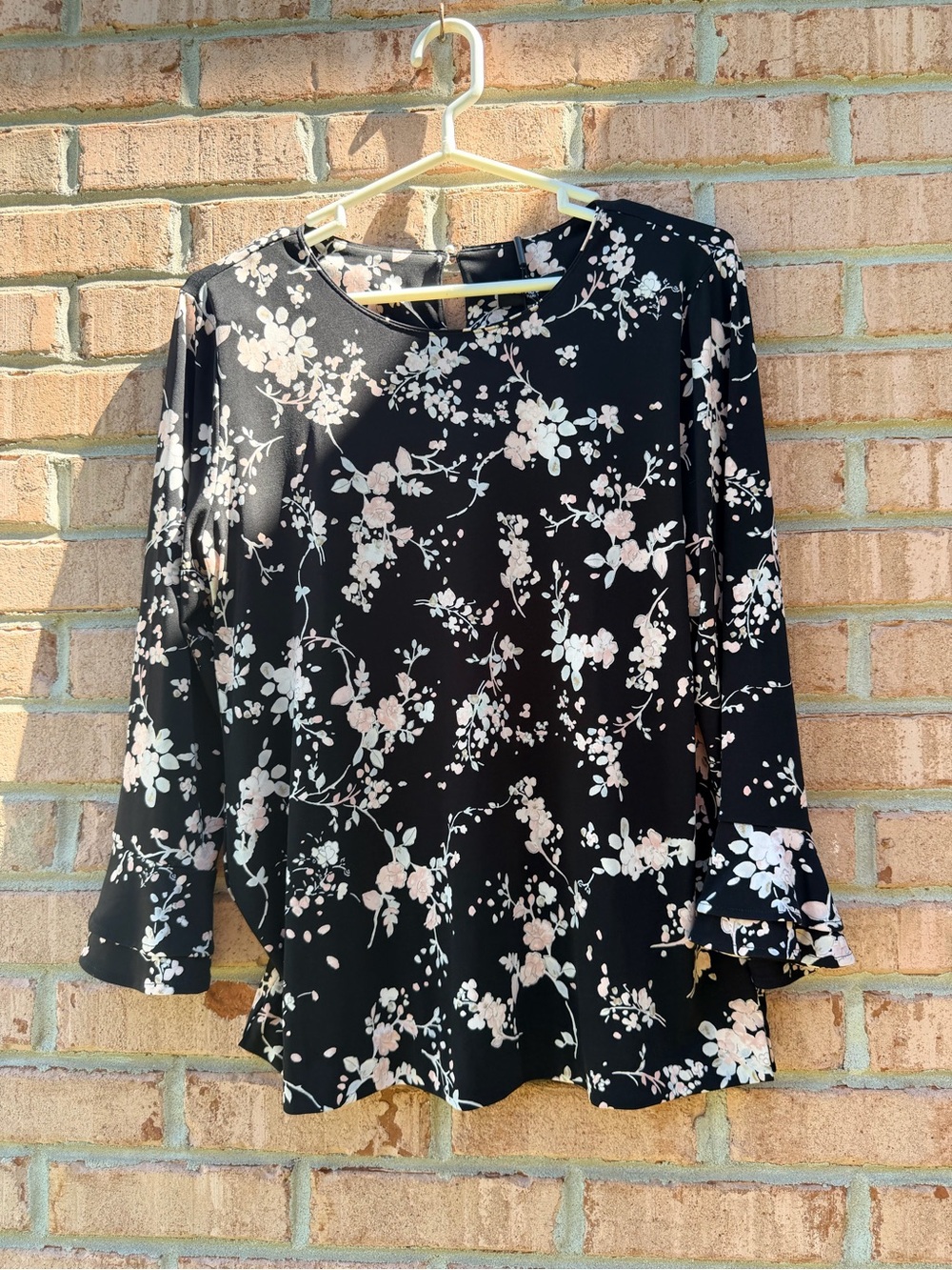 Karl Lagerfeld Black Blouse with Pale Pink Floral Print